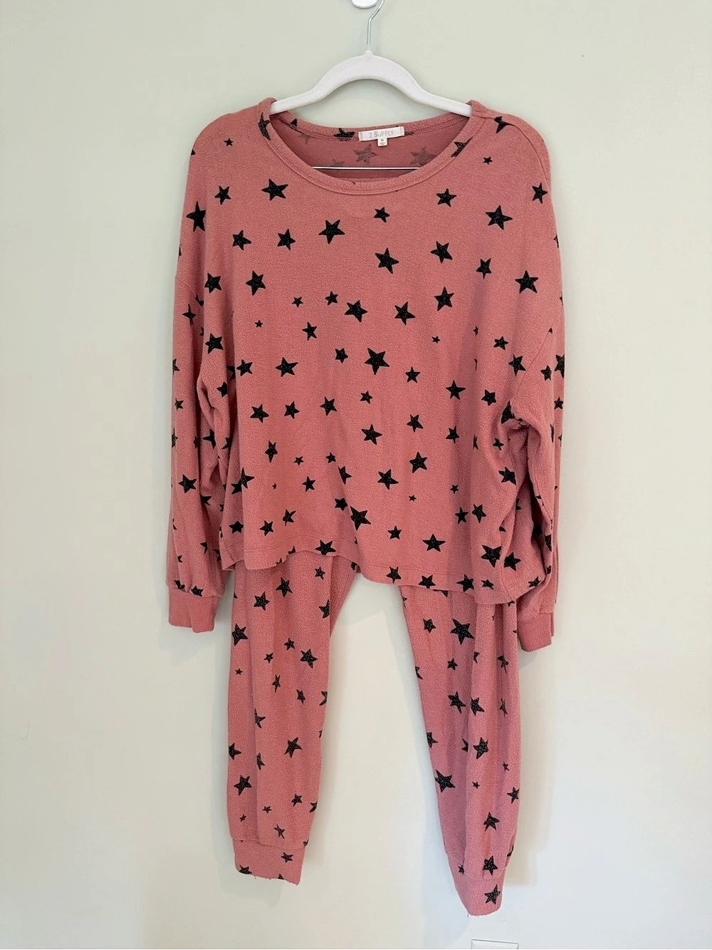 Z Supply Star Print Lounge Set Pink Black Size M Top & Jogger Pants